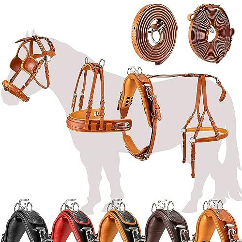 Esposita Einspännergeschirr „ Professional “ Kutschgeschirr für Shetty, Pony und Pferd Geschirr für Minishetty bis XL Kaltblut Fahrgeschirr für Einspänner Hellbraun Gr. Mini Shetty