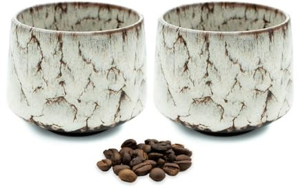 Pheniox | Cappuccino Tassen Set Tibet White | 2-teilig | 180 ml | hochwertige Tassen aus Steingut | ohne Henkel | spülmaschinenfest | Kaffee | Espresso | Mokka | Geschenk in modernem Design