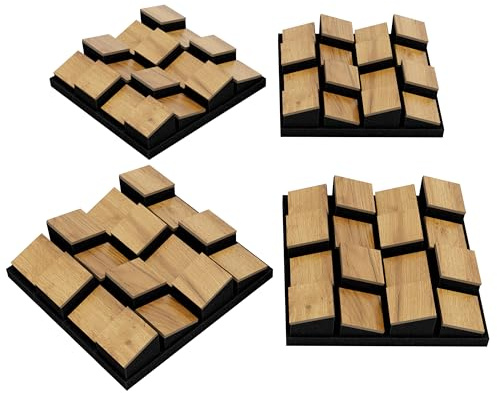 Pack de 4 paneles acústicos difusores | Mosaico 3D sin costuras para pared | Decoración mural DIY | Difusor decorativo de madera (HDF) | Color: [ZARINITY | Roble]
