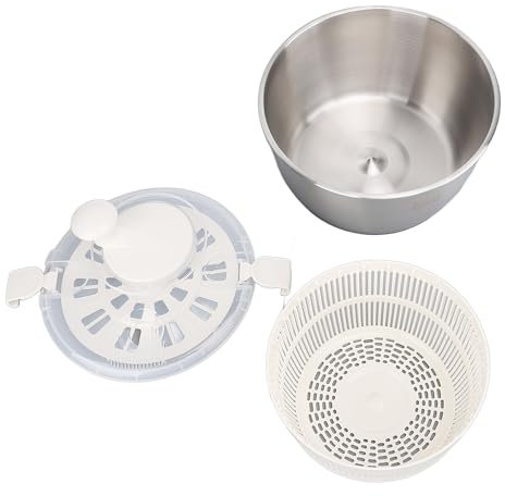 Centrifugador de Ensaladas de Acero Inoxidable, 5L Lavadora Secadora de Verduras de Gran Capacidad con Tapa Multifuncional Centrifugador de Lechugas de Cocina