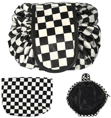 HTTDSLF Drawstring Makeup Bag, Cosmetic Bag Flat Lay Makeup Bag, Large Capacity Travel Cosmetic Pouch, Portable Quick Pack Lazy Drawstring Make Up Bag, Magic Cosmetic Bag