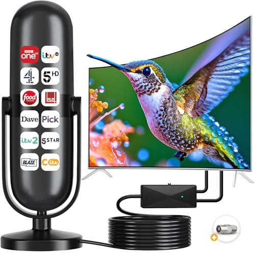 TV Aerial, 380+ Miles Indoor TV Aerial with Signal Booster, Digital Freeview TV Antenna Supports 4K 1080P