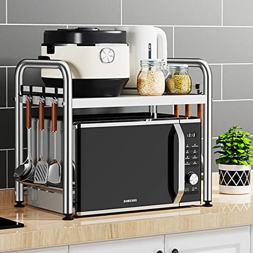 Scaffale per forno a microonde in acciaio inox, ripiano per tostapane e cucina – Portaspezie salvaspazio da banco per armadietti e piatti