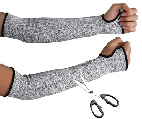 GIEEU Resistant Arm Sleeves 45cm Grey, Level 5 Cut Resistant Protection with Thumb Hole & Anti-Slip, Breathable HPPE/Nylon/Spandex for Construction, Kitchen, Gardening, Workers and Forearm Guard