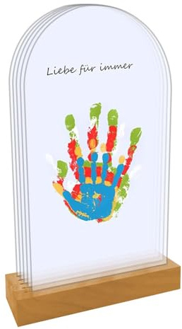 Juego de impresión de manos familiar con espacio para 5, huella de mano de bebé y huella de pie con placa acrílica, base de madera, pintura, pincel, kit de impresión de manos para el día de la madre