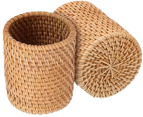 Healeved Lot de 2 Pots Crayon Bois Tressés Cylindriques, Porte-stylo Robuste et Polyvalent, Organisateur de Bureau Élégant pour Étudiants et Domicile