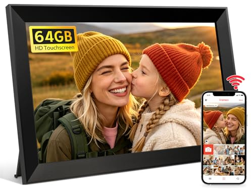 Frameo Cornice Digitale Wi-Fi 10,1 Pollici, Cornice Elettronica 64GB, Cornice Fotografica HD IPS Touch Screen, Rotazione Automatica, Montaggio A Parete Possibile Condividere Foto tramite Frameo APP