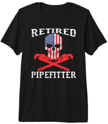 Pipefitter, Bandiera USA con Teschio ritirato leggendario Maglietta Premium