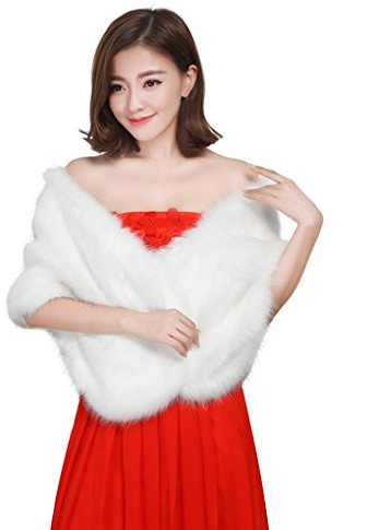 Women Winter Warm Furry Capelets Shawls Soft Thin Long Wedding Bridal Bridesmaid Shoulder Cape Wraps Dress Coat Tippet