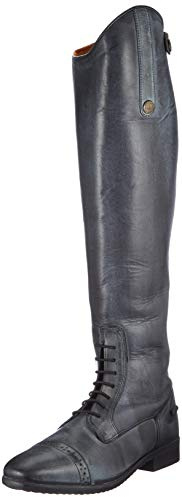 HKM 3997 Reitstiefel Valencia, Lederreitstiefel, Langlänge/Enge Weite, 36-46, Stivali da Equitazione Unisex-Adulto, Nero/Grigio, 36 EU