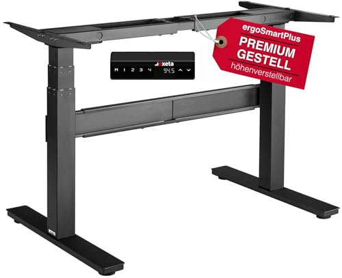 Exeta ergoSMARTPLUS höhenverstellbarer Schreibtisch Gestell elektrisch 64,5-129,5cm in schwarz I Schreibtischgestell höhenverstellbar mit 2 Motoren I Tisch höhenverstellbar mit 3-Fach-Teleskop