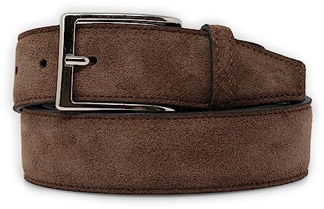 Emila Cintura camoscio marrone scamosciata uomo in vera pelle cinta artigianale casual 3,5 cm con fibbia per jeans x abiti da ragazzo made in italy belt classica elegante 130 Vera Pelle Marrone