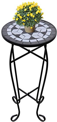 Wakects Table d'appoint Motif Mosaïque Noir et Blanc Tabouret Porte-Fleurs Hauteur 60 cm avec des Pieds Courbes Élégants Flower Table d'appoint Sellette mosaïque Support Plantes