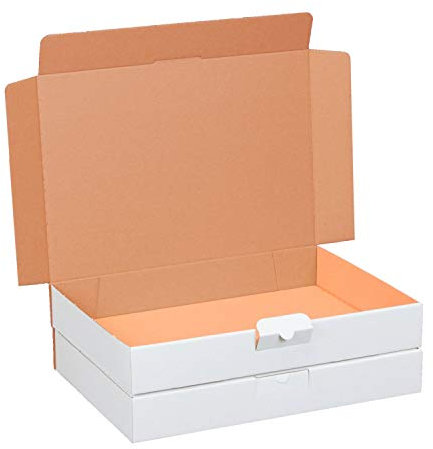 smiley pack 50 Maxibriefkartons 320 x 225 x 50 mm weiß (50 Stück) DIN A4 Maxibrief Versandkarton für DHL DPD GLS Hermes Warensendung Büchersendung mit Steckverschluss