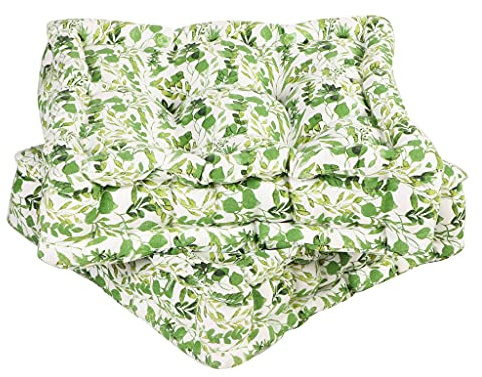 Dibor Dining Chair Seat Pad Set - 2 Mattress Chair Cushions (Green Leaf) | Machine Washable, Carrying Handles, 100% Cotton, Recycled Polyester Fibre Filling