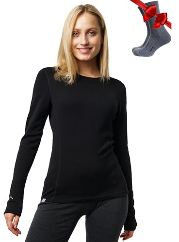 Merino.tech Merino-ull baslager kvinnor – 100 % merinoull tungvikt, medelvikt, lätt långärmad termisk skjorta och strumpor