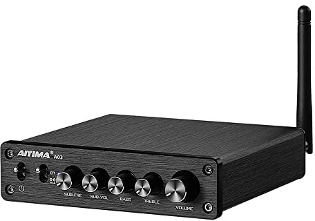 AIYIMA A03 TPA3116 Mini amplificateur de puissance pour caisson de basses Bluetooth 5.2 stéréo Classe D 2.1 canaux HiFi Amplificateur de bureau 50 W x 2 + 100 W Amplificateur audio avec DC 24 V