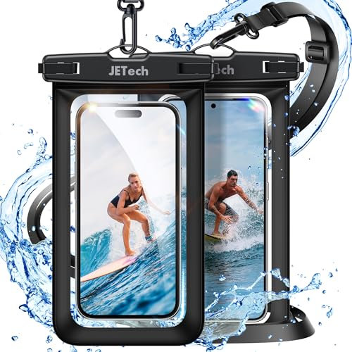 JETech Wasserdicht Handytasche, 2 Stück Hülle für iPhone 17 16e 16 15 14 Air Pro Max Plus, Galaxy S25 S24 Ultra, Pixel 10 Serie und Andere bis zu 7,2 Zoll, IPX8 Trockensack (Schwarz+Schwarz)