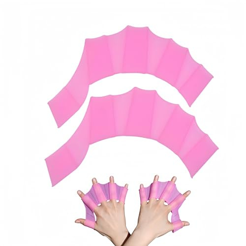 1 Paar Silikon-Schwimmhandschuhe, Schwimmhandschuhe, gewebte Handschuhe zum Schwimmen, Schwimmflossen, Schwimmhandschuhe, Wasserbeständigkeit, für Damen, Herren, Kinder (klein, rosa) SATONBEYI