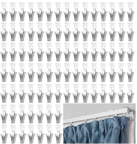 DAIRYCOF gardinen Clips gardinenklammern für schienen gardinen Clips gardinenhaken gleiter zum Klemmen mit rädern für vorhänge türvorhänge duschvorhänge (100)