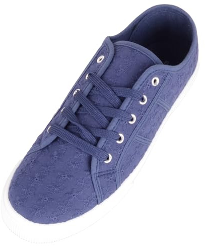 ABSOLUTE FOOTWEAR Womens Canvas Floral Lace Up Pumps Trainers, Platform Sole, Navy, UK 6
