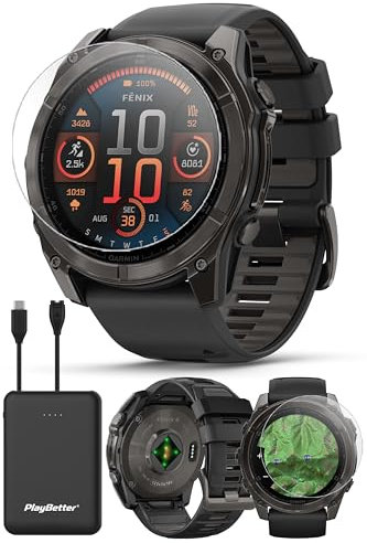 Garmin Fenix 8 (Carbon Gray, 51mm) AMOLED Sapphire GPS Watch Bundle