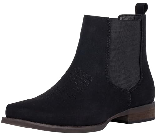 J's.o.l.e Men's Cowboy Boots Western Fashion Chelsea Boots Square Toe Low Heel Dress Ankle Boots