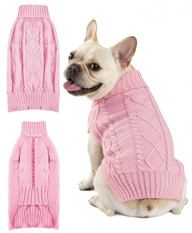 Dog Sweaters for Small Medium Large Dogs Cats, Soft Warm Turtleneck Pullover Solid Cable Knit Fleece Stretch Pet Clothes,Classic Fuzzy Coat for Puppy Girl Boys for Fall Winter Cold Weather