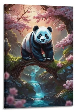 FYRCO Poster decorativo su tela, con panda sul ruscello, 30 x 45 cm