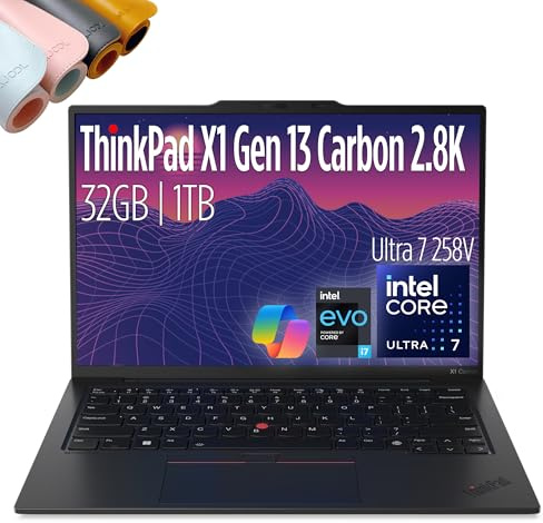 Lenovo ThinkPad X1 Carbon Gen 13-14 2.8K OLED 120hz, Copilot+ PC Ultrabook - Intel Core Ultra 7 258V EVO- 32 GB Memory 8533MT/s - 1TB SSD - Backlit, Fingerprint, Wi-fi 7, Win 11 PRO, DESKPAD MAJOOL