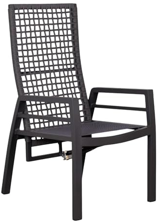 MR. DEKO Lucena Fauteuil de Relaxation Jardin | Chaise Haute Aluminium & Corde Rope | Fauteuil Relax avec Coussin Anthracite Dossier Réglable | Siège de Table Terrasse Robuste jusqu'à 150kg
