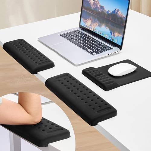 WADEO Reposamuñecas Teclado y Ratón, Ergonómico de espuma memori soporte de muñeca teclado con base antideslizante, 3 piezas, para Oficina, Computadora, Juegos