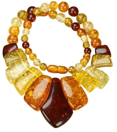 Generico Bohemiskt överdrivet simulerat bärnstenshänge halsband, One Size