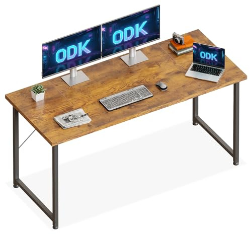 ODK Escritorio para Ordenador con Patas Ajustables, 140x50cm, Marrón | Amplia Superficie de Trabajo, Patas Ajustables, Estructura Resistente, Ideal para Oficina en Casa y Estudio
