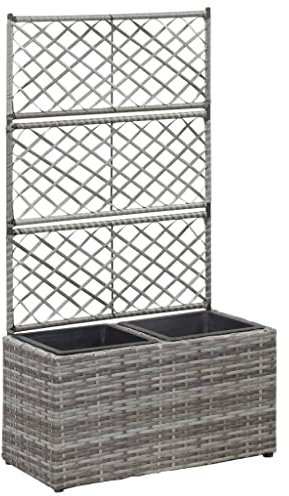 Genérico Enrejado y arriate 2 macetas ratán sintético Gris 58x30x107 cm,Casa y jardín,Jardín,Jardinería,Maceteros y jardineras,46934