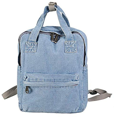 QIKEGooods Jeans-Rucksack für Damen, Multifunktional, Schulrucksack für Teenager, Leicht, Lässig, Segeltuch, Blau, Einheitsgröße, Klassisch