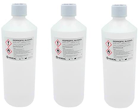 Hexeal 99.9% Isopropyl Alcohol 3L – 3 x 1L IPA for Sanitising & Cleaning | Removes Grime from Phones and Electronics, Powerful Degreaser and Cleaning Fluid