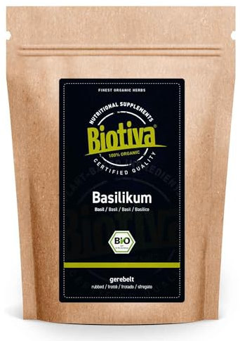 Basilic en feuilles bio 250g - lat. Ocimum basilicum - pour l'assaisonnement des plats méditerranéens - contrôlé et certifié en Allemagne - Biotiva