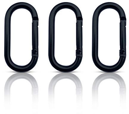 Holesto Set di 3 moschettoni ovali, con moschettone piccolo, colore: nero
