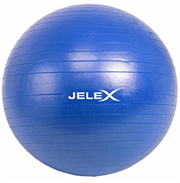 JELEX Fitness Yogaball, Gymnastikball mit 65 cm Durchmesser, inkl. Luftpumpe. Für Gleichgewichtstraining und zur Stärkung von Rücken, Rumpf und Bauch. Unisex. In Schwarz, Lila und Blau (Blau)