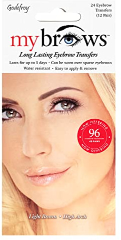 Godefroy MyBrows Long Lasting Eyebrow Transfers, High Arch, Light Brown, 48-Pairs of Brows (96 Individual transfers)