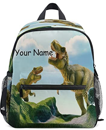 Mochila personalizada para niños pequeños, mochila personalizada con nombre/texto, personalización de dinosaurio, bolsa preescolar para niñas y niños, multicolor, Talla única, Mochila para niños