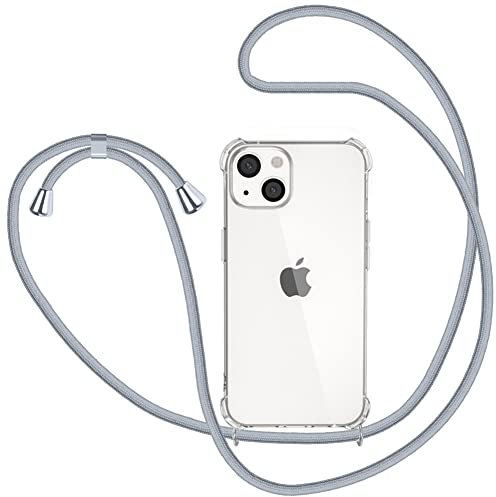 XTCASE für iPhone 13 Hülle mit Band Transparent Handyhülle Stossfest Schutzhülle - Schnur mit Case zum Umhängen in Grau