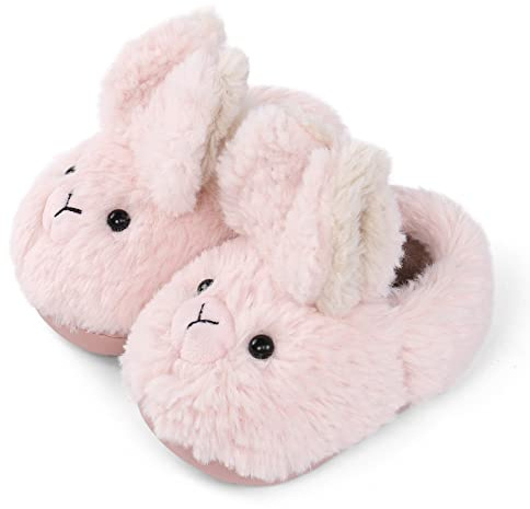 MASOCIO Chausson Enfant Fille Pantoufle Hiver Peluche Souple Chauds Chaussure Animaux Lapin Antiderapant Taille 31 32 EU Rose