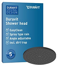 Duravit Universal Duschkopf, Duschbrause mit Strahlart Rain, Duscharmatur rund (Ø 250 mm), Kopfbrause im Winkel verstellbar, Regendusche, Schwarz Matt