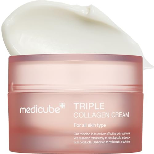 medicube Triple Collagen Cream, feuchtigkeitsspendende und straffende Feuchtigkeitscreme mit Hyaluronsäure, Premium Elastin, Sheabutter, Faltenpflege, 1,69 Unzen Triple Collagen Cream
