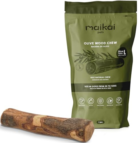 MAIKAI Kauholz für Hunde aus Olivenholz L – Kauknochen, Unzerstörbar – Hundespielzeug und Kauartikel – Ideal als Welpenspielzeug – Einzelpack