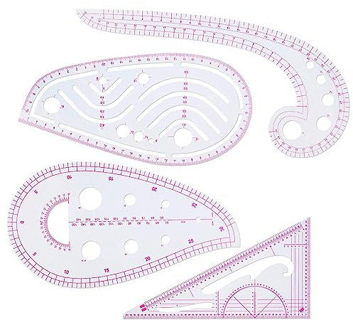 SJBAUTYO 4 Stück Lineal Nähen, Kunststoff Nählineale Kurvenlineale Set,zum Nähen Schneidern Nähwerkzeuge, Musterdesign,Zeichnungsvorlage, Schneiderwerkzeug für DIY Kleidung