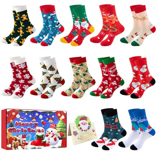 Aitsite 12 Paar Weihnachtssocken Damen Herren Kuschelsocken Christmas Socks Interessant Weihnachtsmotiv Baumwolle Winter Warme Bett Adventskalender 2024 frauen Das neue Socken