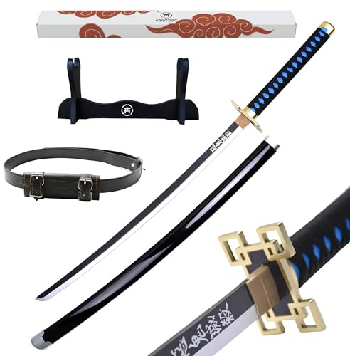 Hashiman Katana Demon - Vera Manga Sciabola + Porta Spada di Legno + Cintura - Catana Giapponese Decorazione Cosplay Giocattolo per Bambini Adulti Gioco Costumi (Muichiro Tokito)